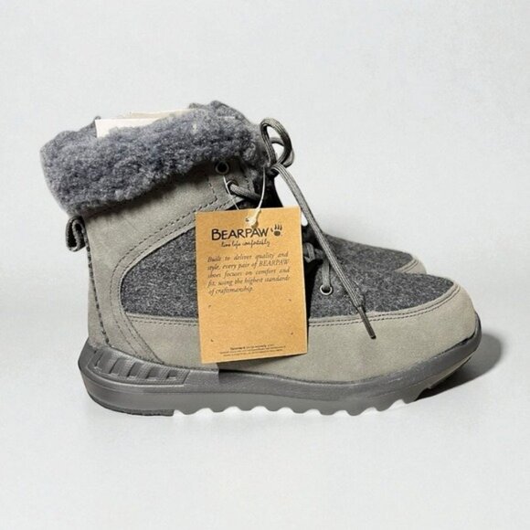 🌻NEW w/Box Bearpaw Cheryl Women’s Black/Gray Suede Mid-Calf Winter Boots Size 7 - Picture 3 of 11